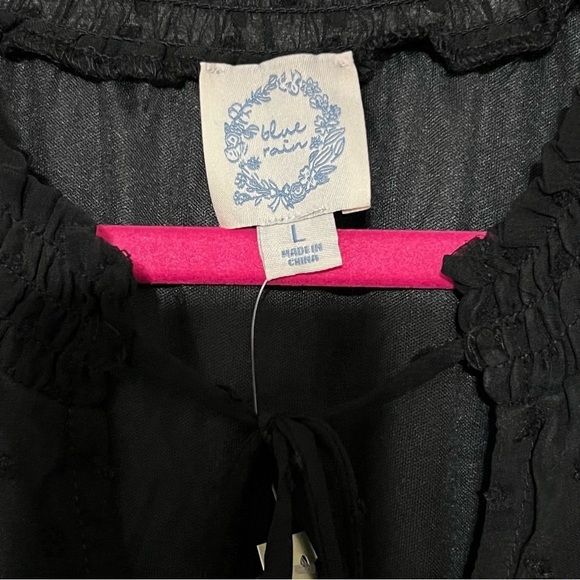 Women's Blue Rain Short Dress Ruffles Black Sheer Long Sl Elastic waist Size L - Picture 8 of 8